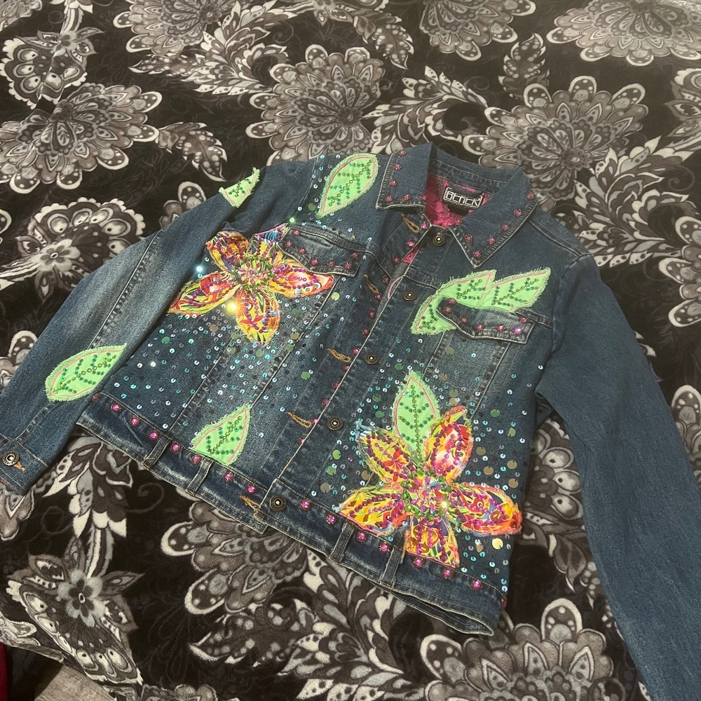 Berek byTakako Sakon embellished & beaded jean jacket Size SMALL